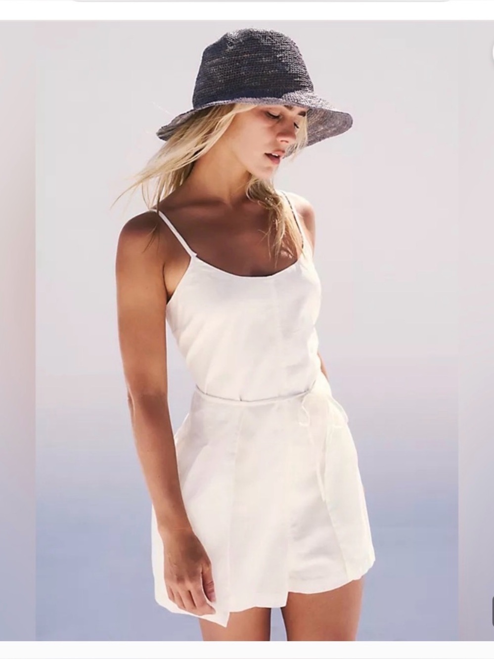 Free People Bari Cotton and Linen Romper White Size Small
